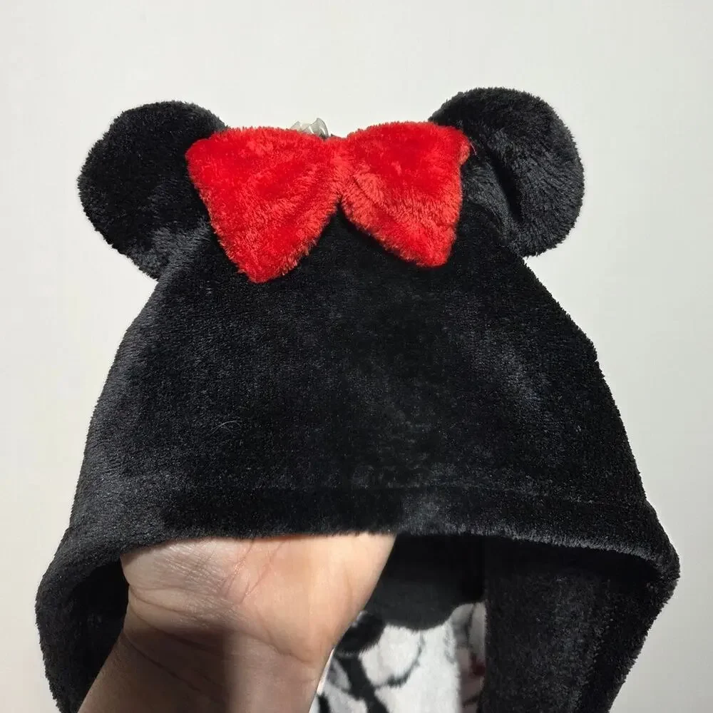 Disney Jr Minnie Mouse Girls Character Print Hooded Minky Fleece Bathrobe 4T/5T